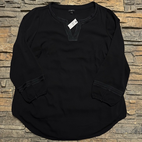 NEW Talbots Tunic Blouse Shirt Women’s 1X XL Black Work Casual NWT $109 Retail - Picture 1 of 8